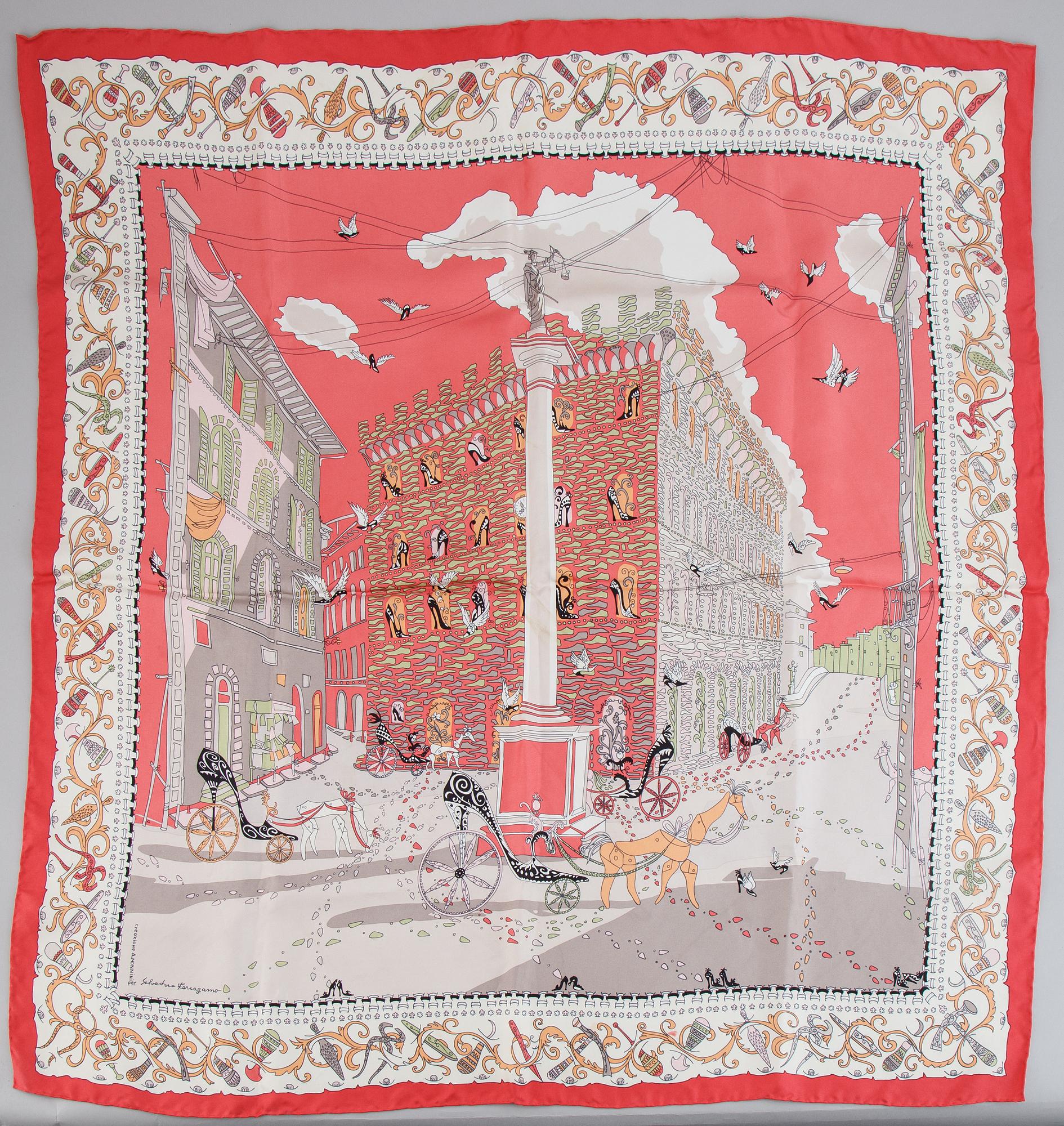 Salvatore Ferragamo, a silk scarf.