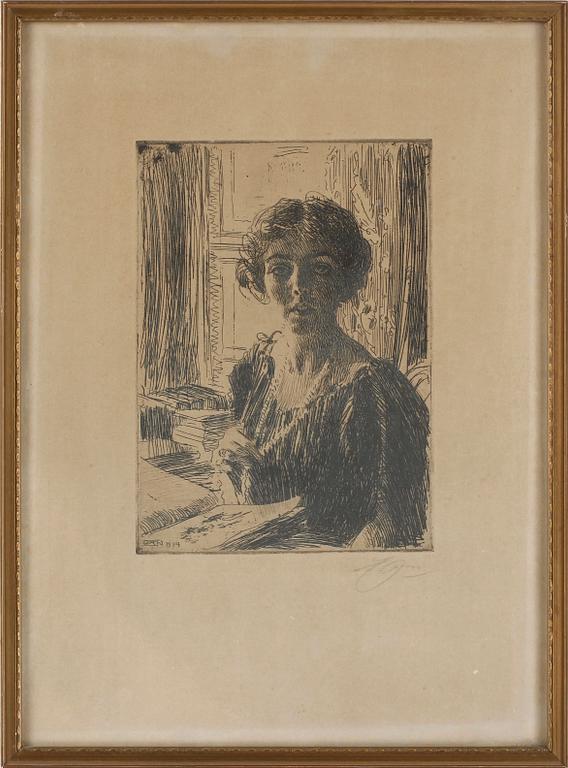 ANDERS ZORN, etsning, plåtsign o dat 1914, blyertssign.