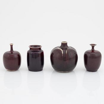 Rolf Palm, three stoneware vases, Mölle, and Stig Lindberg a stoneware vase, Gustavsberg Studio.