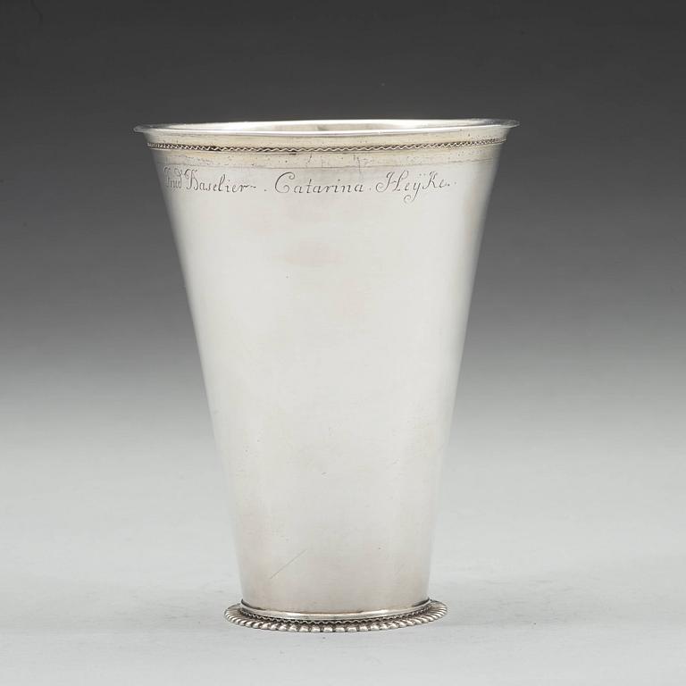 A Swedish early 18th century parcel-gilt silver beaker, mark of Johan Lund, Stockholm 1715.
