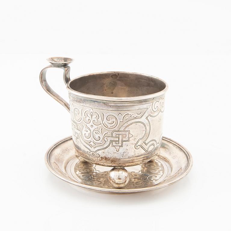 Teacup with saucer Russia silver 1871.