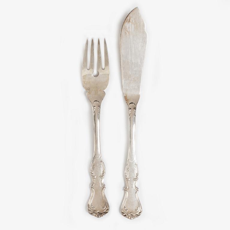 13 pieces of silver fish cutlery, model 'Prins Albert', CG Hallberg and GAB, Stockholm and Eskilstuna, 1958-73.