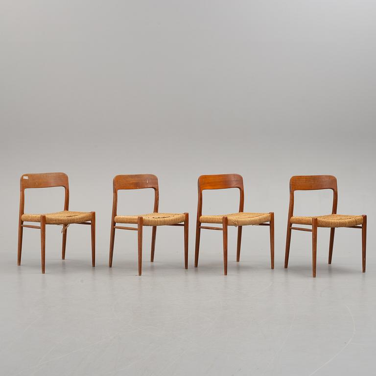 A set of four Niels Ole Møller teak chairs, JL Møller, Højberg, Denmark 1950's-60's.