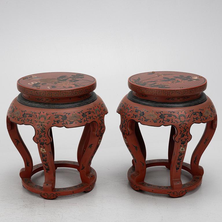 A pair of Chinese stools/pedestals, modern manufacturing.