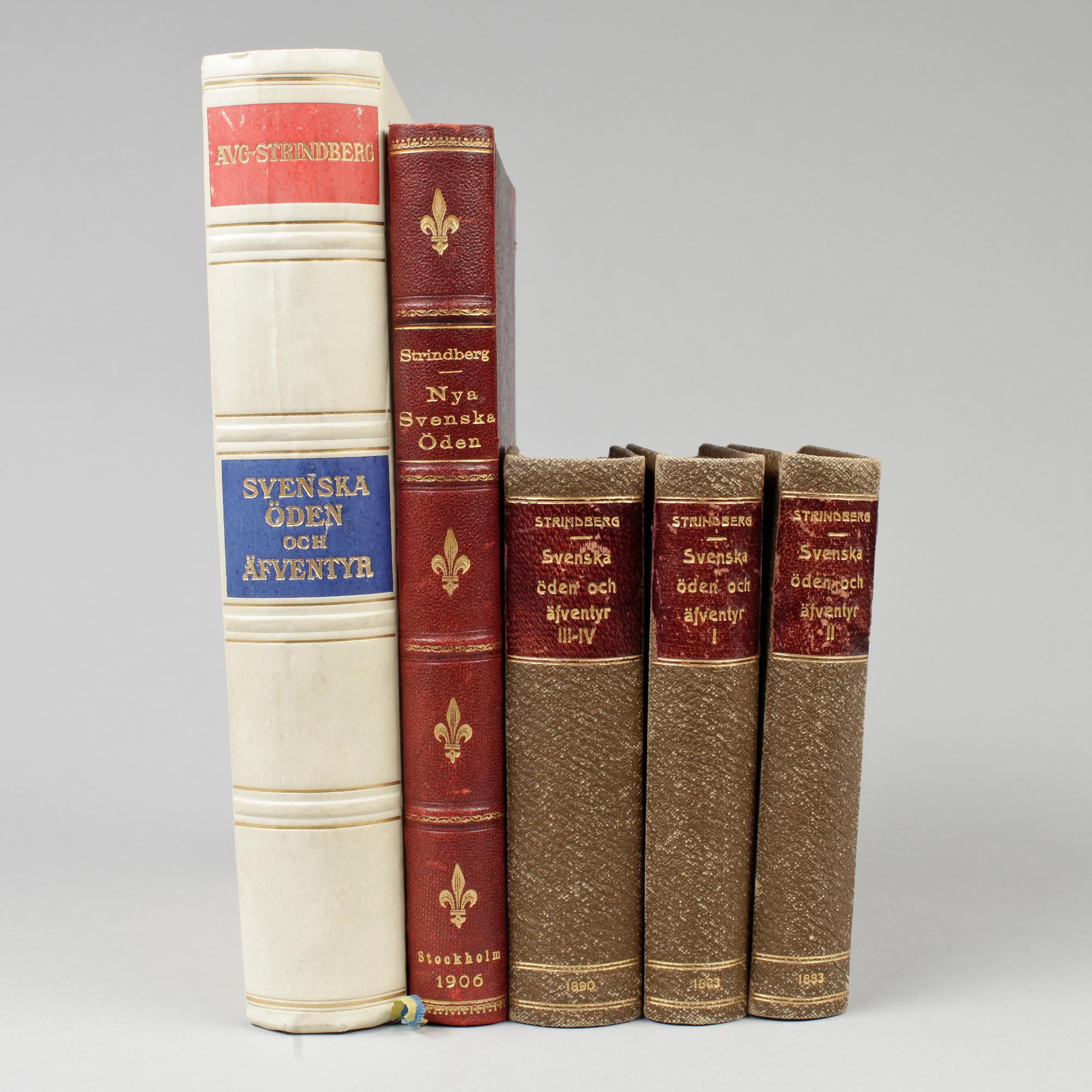 BÖCKER, 4 vol i 3+1+1, bla "Svenska öden och äfventyr" I-IV, av August Strindberg, Stockholm 1883-90.