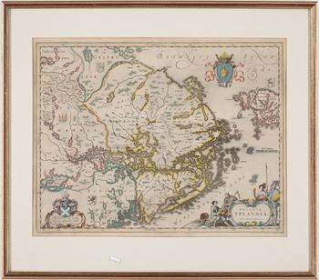 KARTA, delvis handkolorerad , Ducatus Uplandia, Johan et Cornelius Blaeu, efter. 1600/1700-tal.
