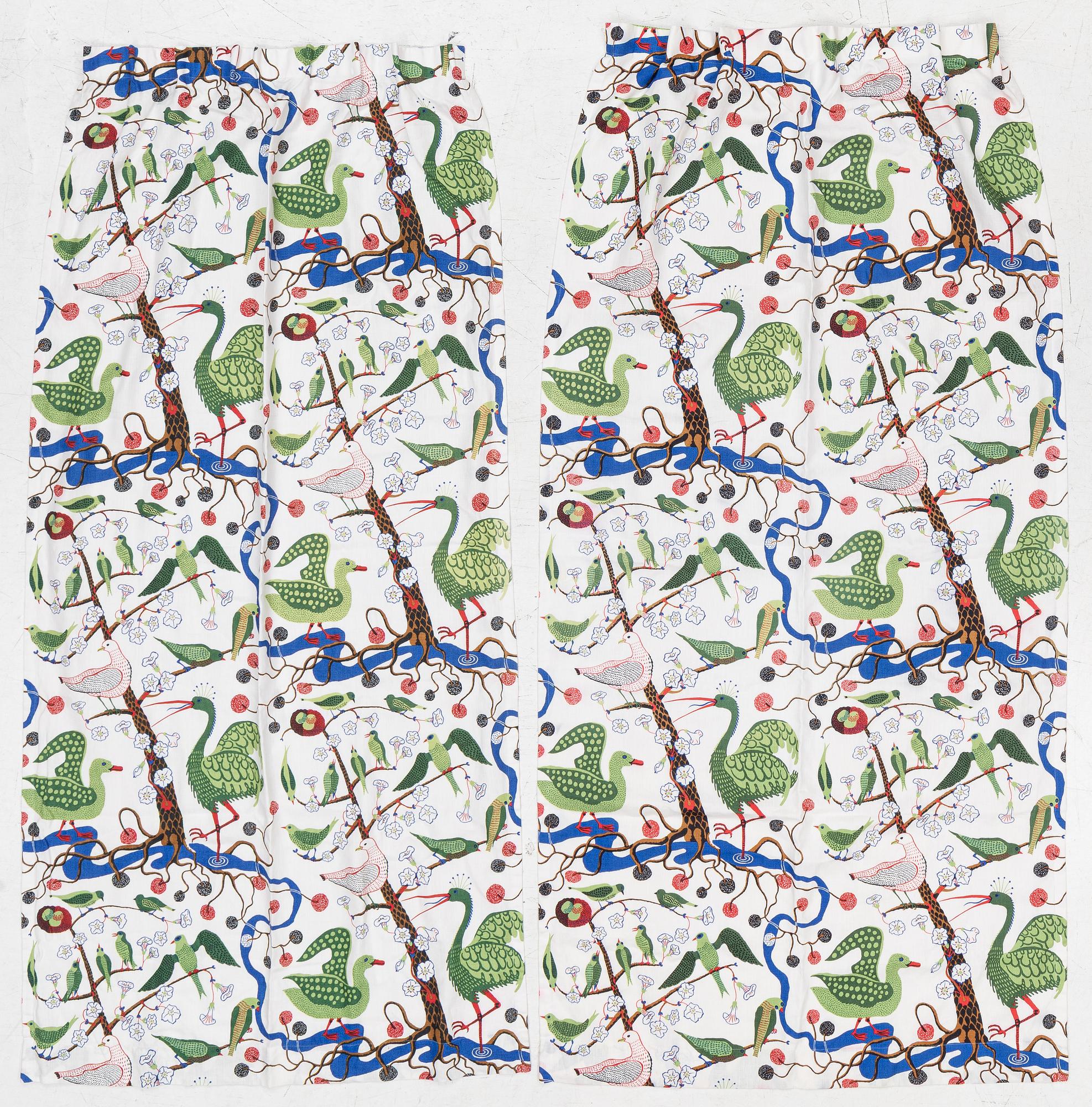 Josef Frank, a pair of 'Gröna Fåglar' curtains, Svenskt Tenn.