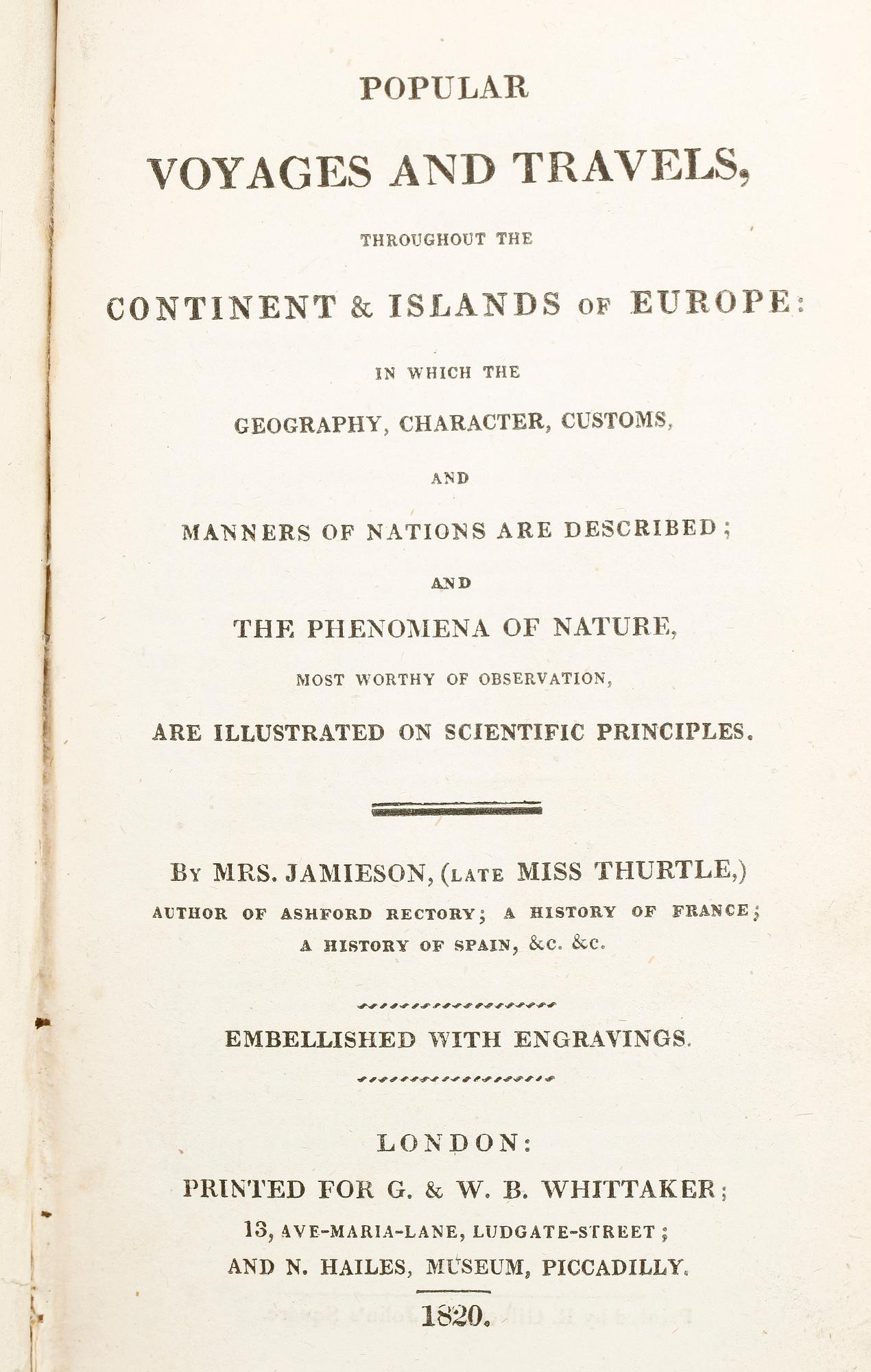 BOK, 2 del i en vol, "Popular Voyages and Travels throughout..." Jamieson, London 1820.