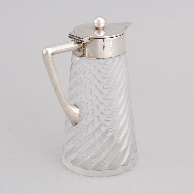 A German glass and silver carafe, mark of Wilhelm Binder, Bremen, Schwäbisch Gmünd, circa 1900.