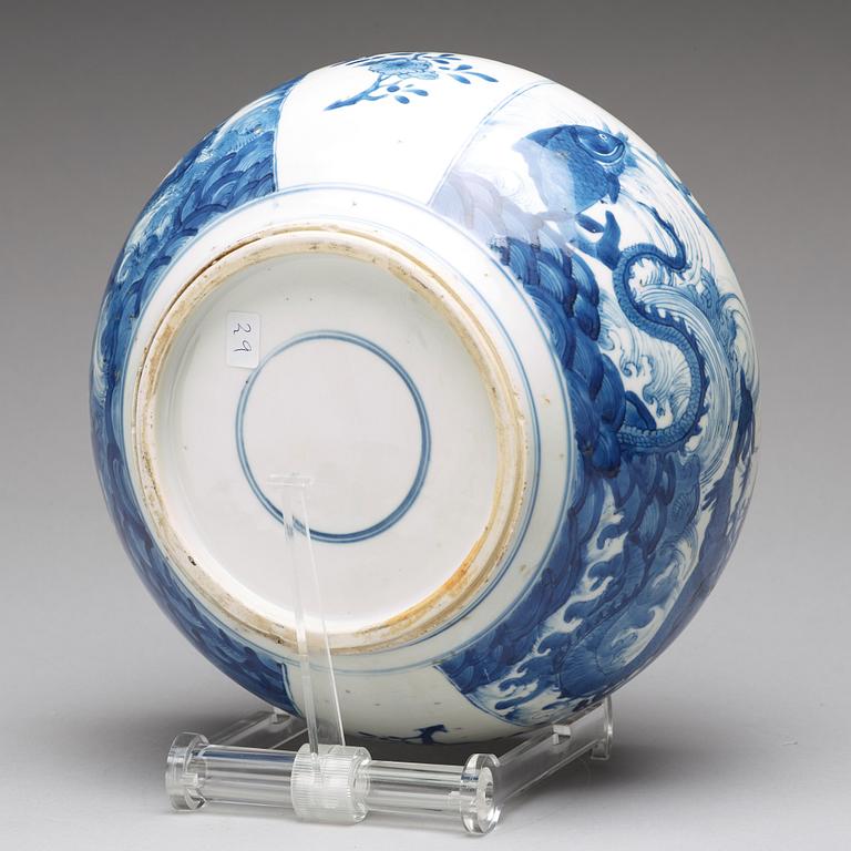 A blue and white censer/pot, Qing dynasty, Kangxi (1662-1722).