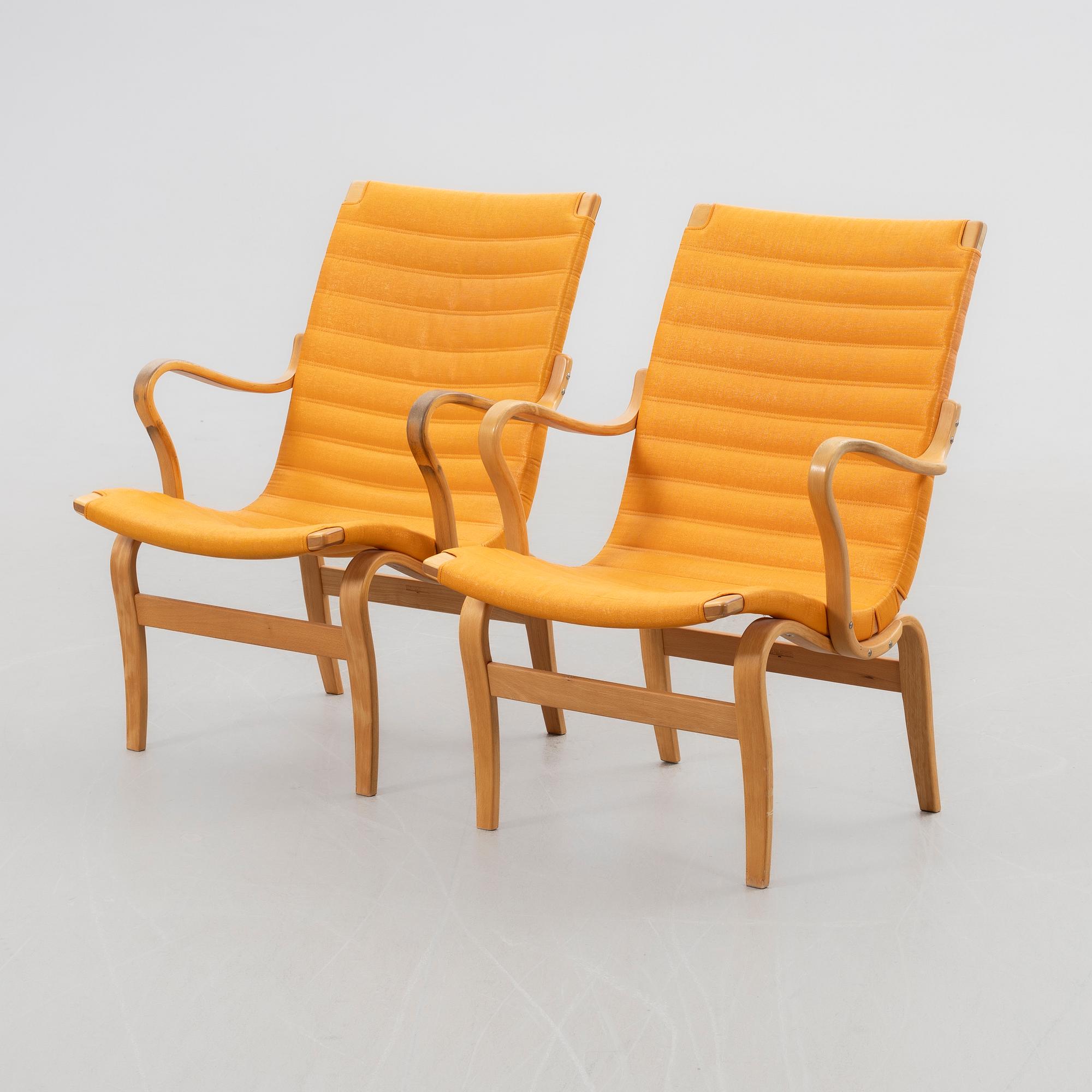 Bruno Mathsson, armchairs 1 pair, "Eva", Karl Mathsson Company, Värnamo, 1973.