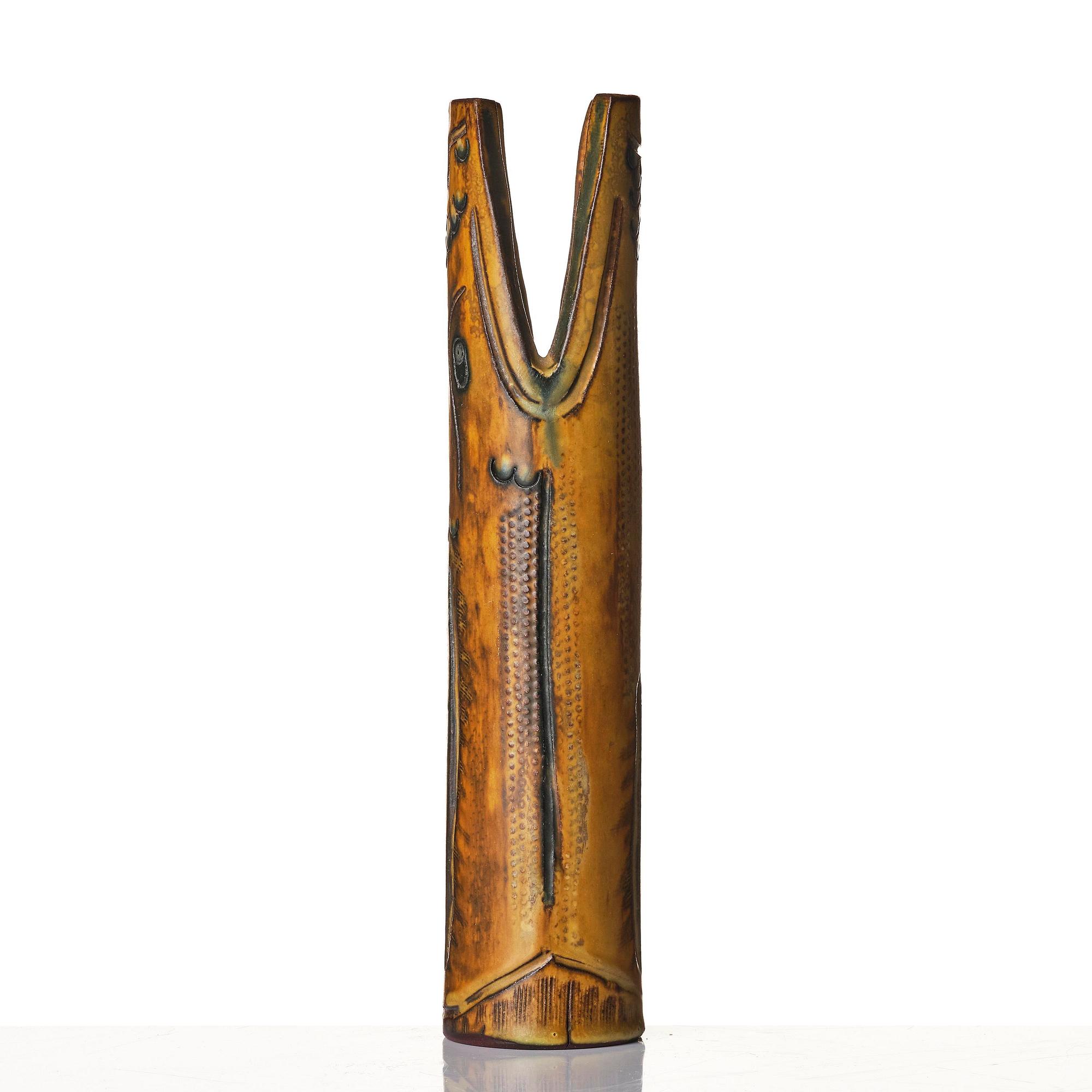 Wilhelm Kåge, a Farsta stoneware vase/sculpture in the form of a 'dragonfish', Gustavsberg Studio 1955.