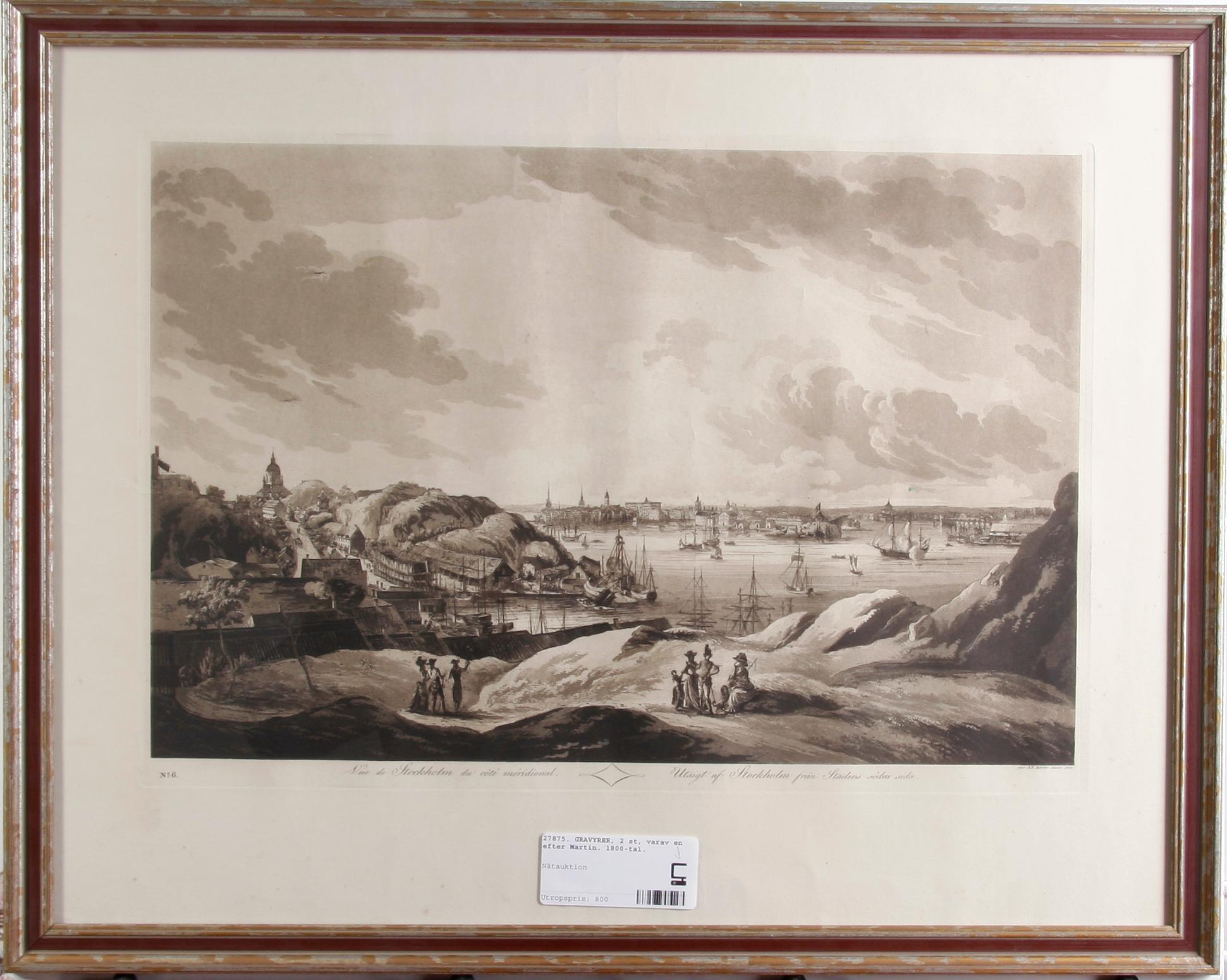GRAVYRER, 2 st, varav en efter Martin. 1800-tal.