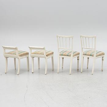 Chairs, a pair, and stools/tabourets, a pair, early 19th century.