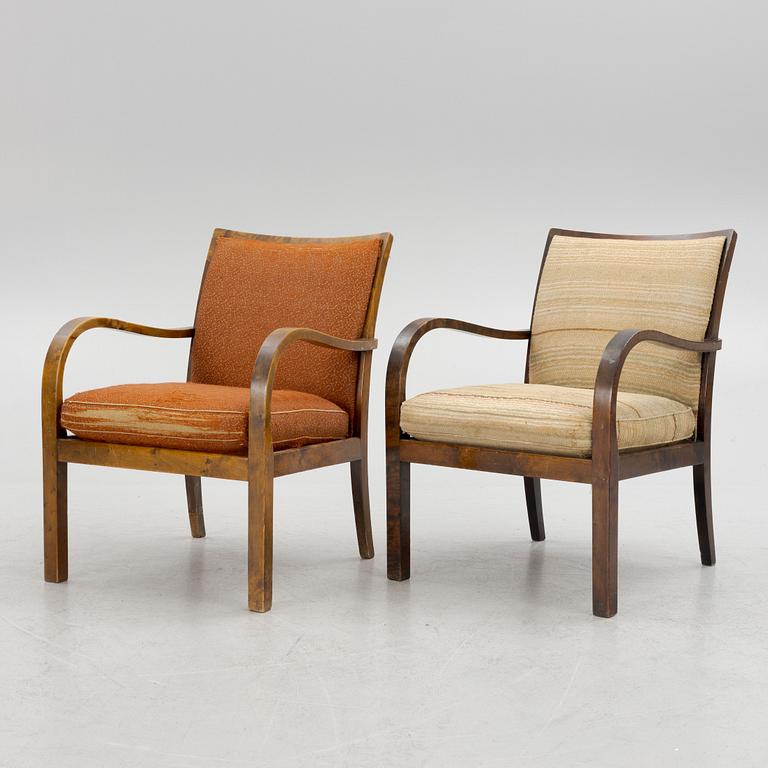 Armchairs, a pair, Knolls Moderna Fåtöljer, first half of the 20th Century.