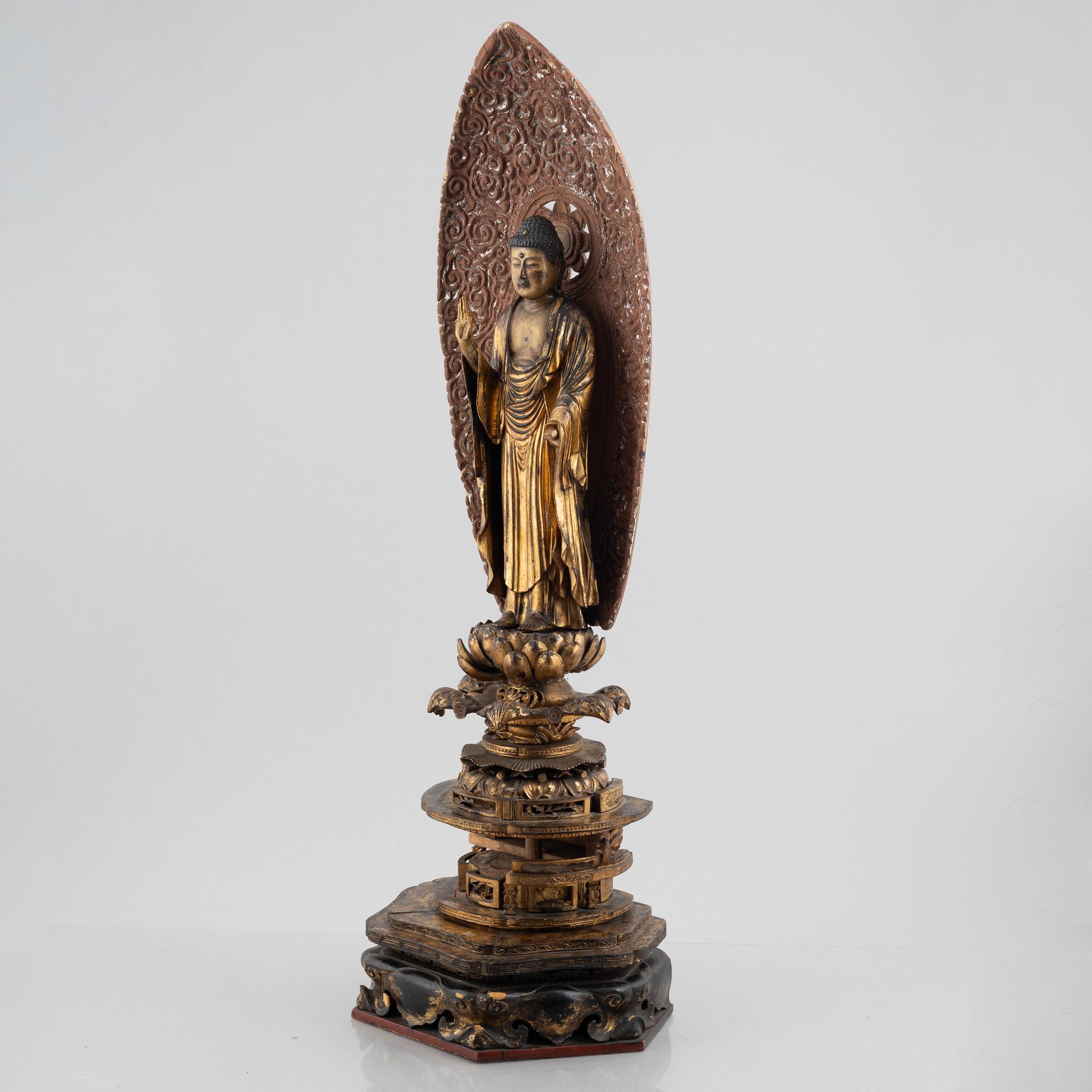 Buddha, bemålat och lackat trä, Japan, Meiji (1868-1912).