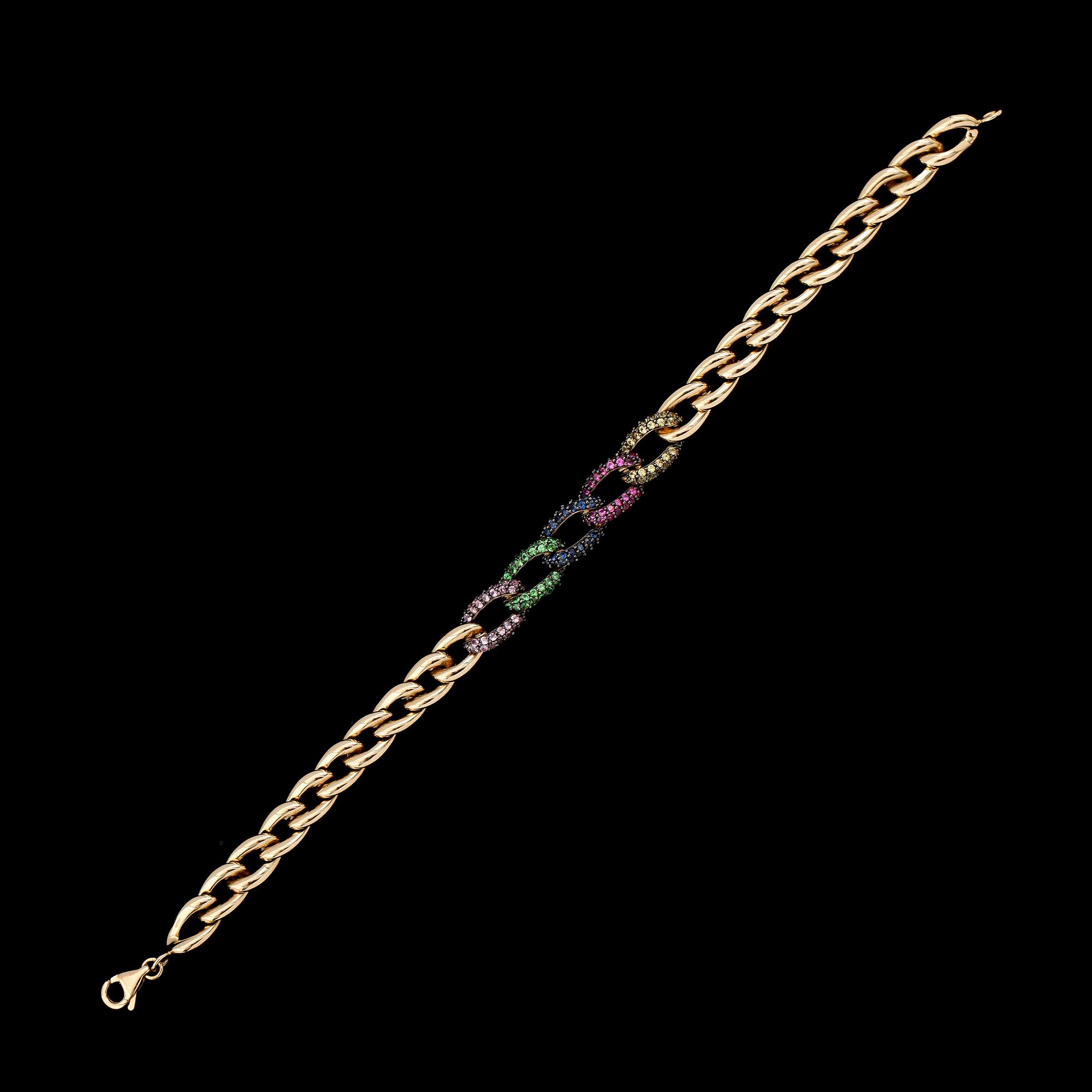 ARMBAND, 14K guld med olikfärgade safirer och tsavoriter. Total vikt ca 21 g.