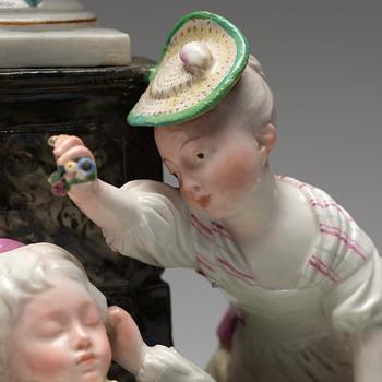 A Höchst figure group with a sleeping boy, 1770s.