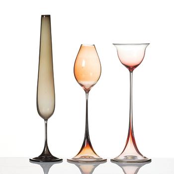 Nils Landberg, a set of three 'Tulip' glass cups, Orrefors, Sweden.