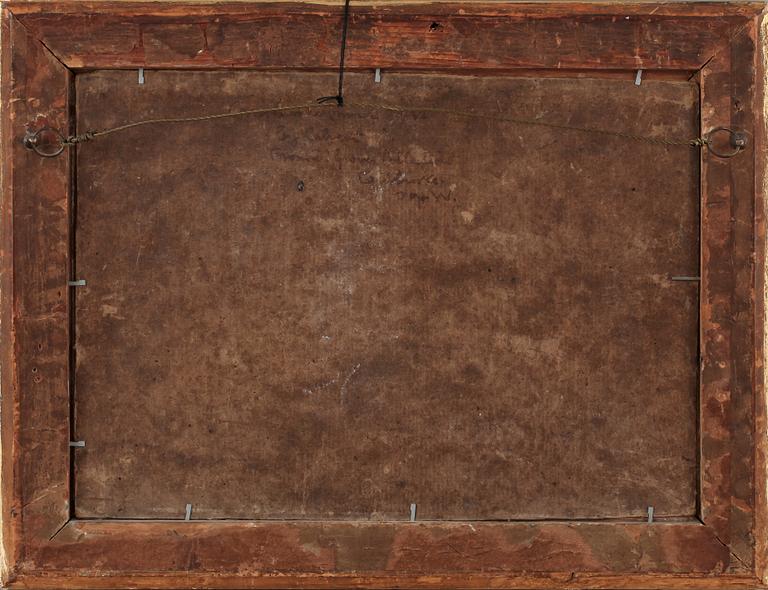 OKÄND KONSTNÄR, olja på pannå, signerad I? Calvert, 1828.