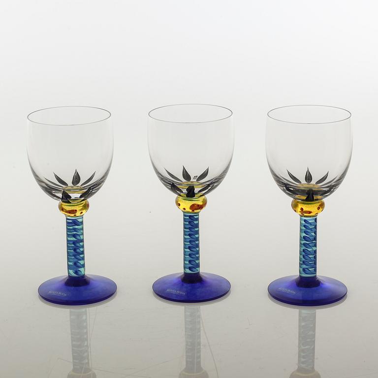 Eight wine glass by Ken Done for Kosta Boda, late 20th century.