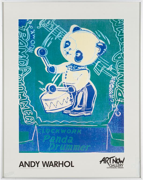 AFFISCHER, 3 st, efter Andy Warhol, "Clockwork Panda Drummer", "Birth of Venus" "Self-portrait".
