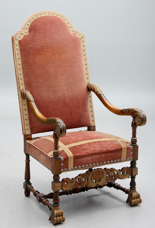 KARMSTOL, valnöt, barockstil. Omkring år 1900.