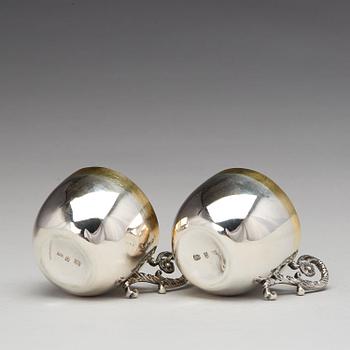 A pair of Swedish parcel-gilt silver cups, mark of Daniel Falck, Malmo (1685-1705). Reworked in the 19th century.