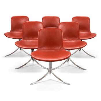 Poul Kjaerholm, stolar, 6 st, "PK-9", Fritz Hansen, Danmark 1900-talets slut.