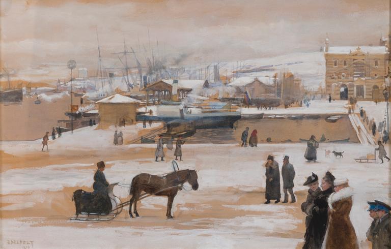 ALBERT EDELFELT, WINTERDAY IN HELSINKI MARKET SQUARE.