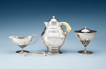 601. A Johan Rohde three pcs of coffee service, 830/1000 silver, by Georg Jensen, Copenhagen ca 1919.