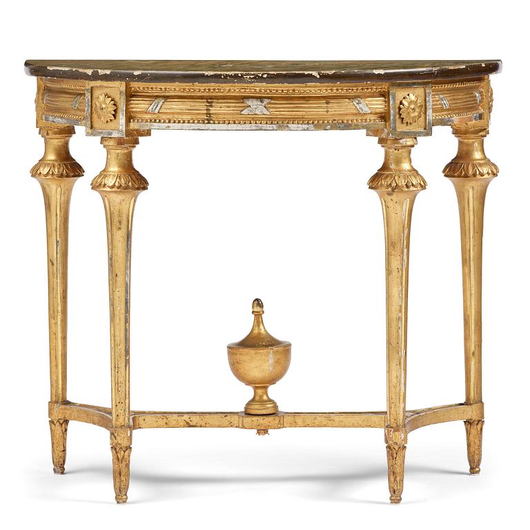 A Gustavian giltwood and marbled console table, Stockholm, late 18th century.