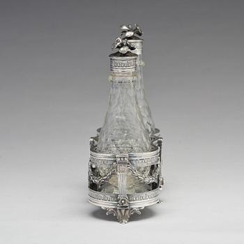 A Swedish 18th century silver and glass cruet-set, mark of Petter Eneroth, Stockholm 1780.