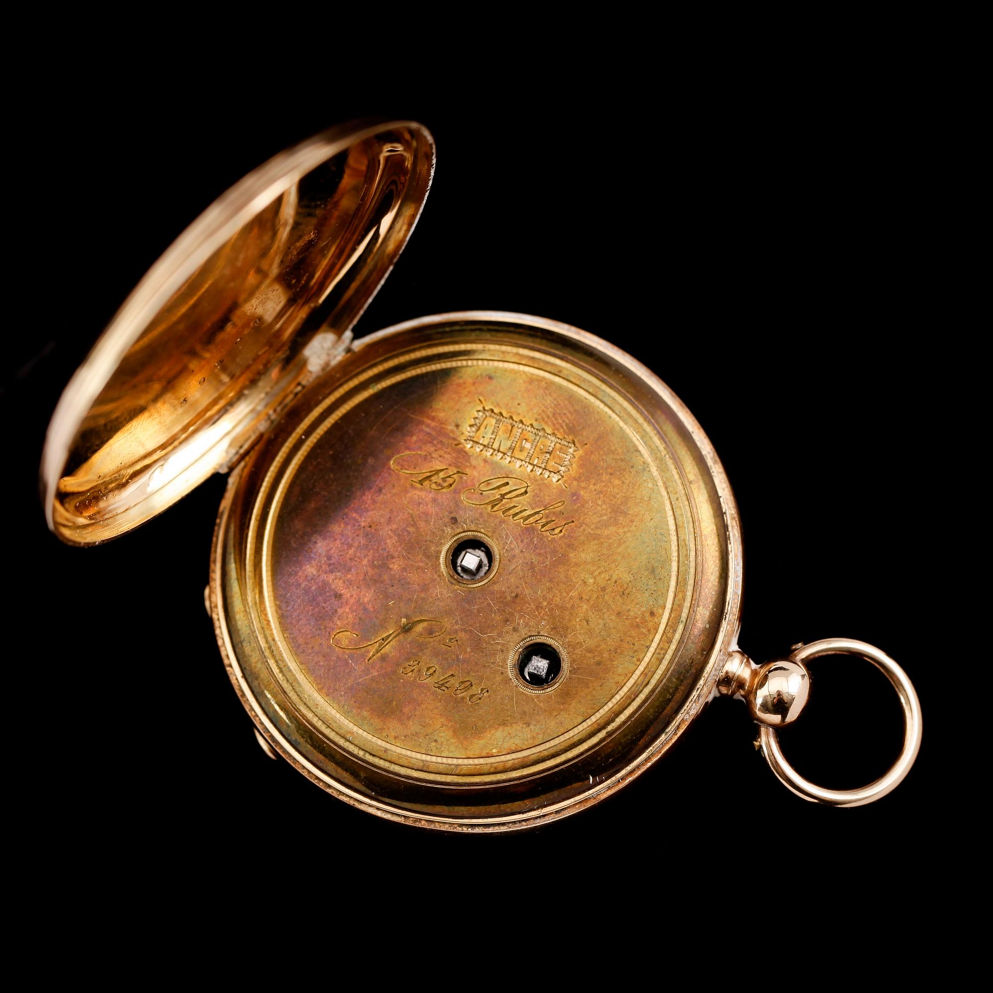 FICKUR, 14 k guld, omkring år 1900.