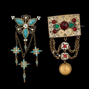 DRÄKTSMYCKEN, 3 delar, allmoge, en i silver, 18/1900-tal.