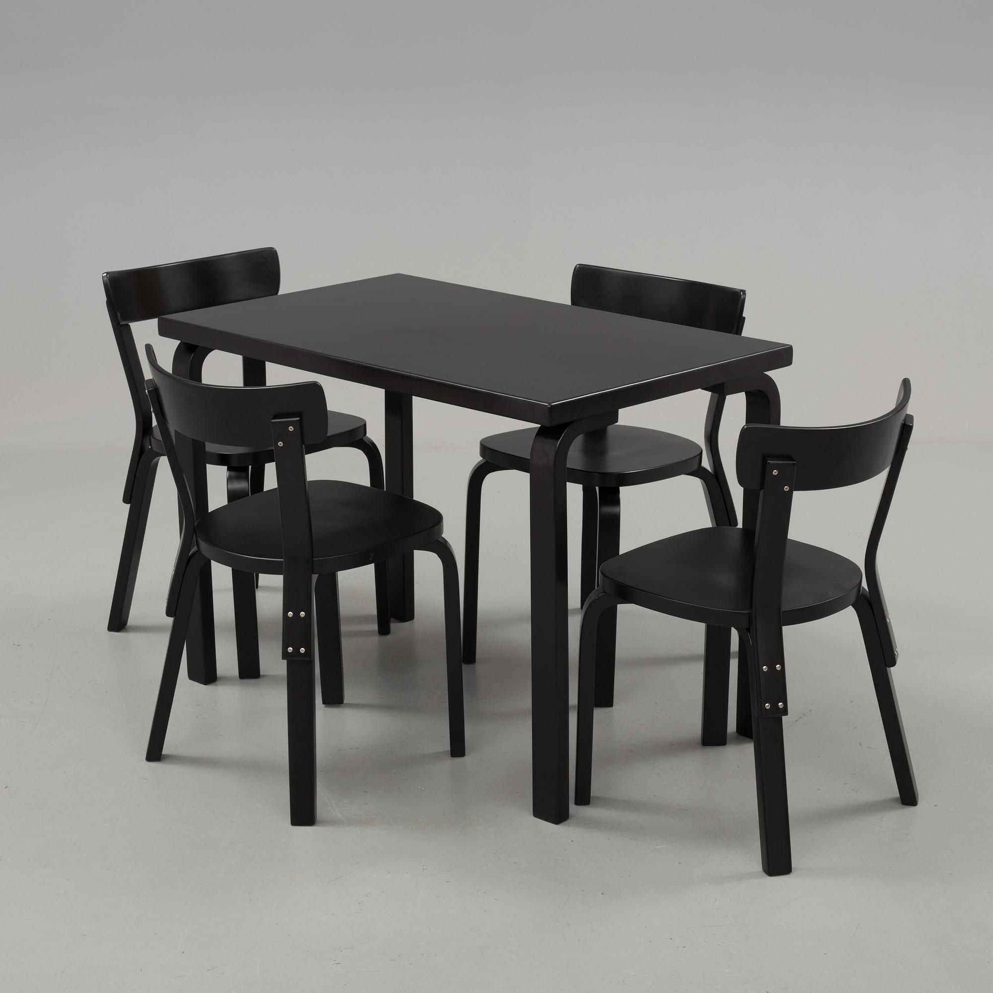 Alvar Aalto, 4 chairs and a table, probably Artek.