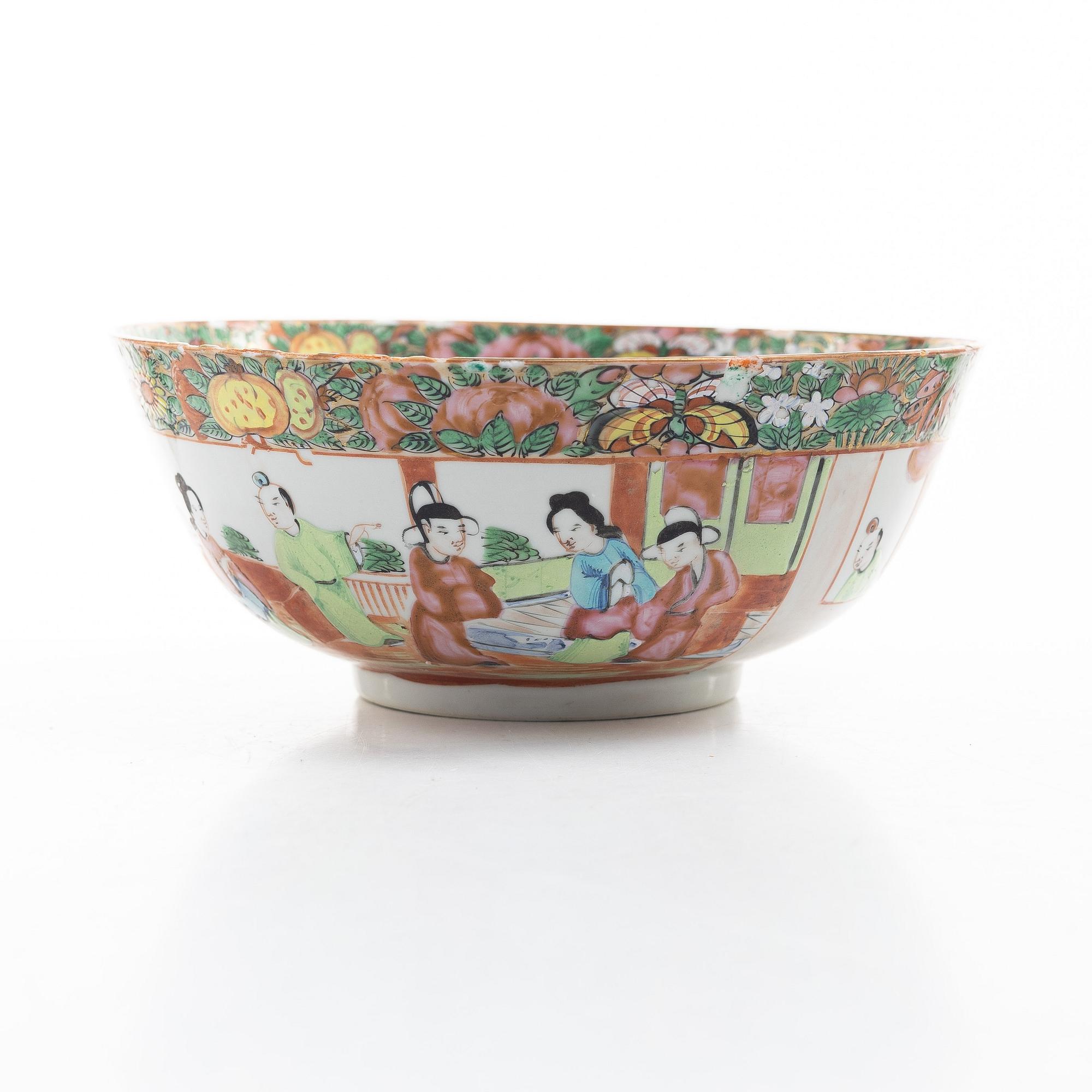 Fat och skål, porslin, Kanton, Kina, Qingdynastin, 1800-tal.