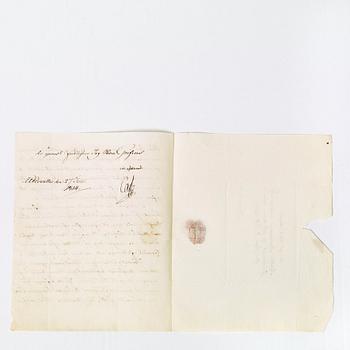 KARL XIII, två brev om erövringen av Norge 1814. Daterade Uddevalla 27 juli resp 9 augusti.