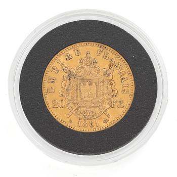 Gyldmynt, Frankrike, Napoleon III, 20 francs, 1861.