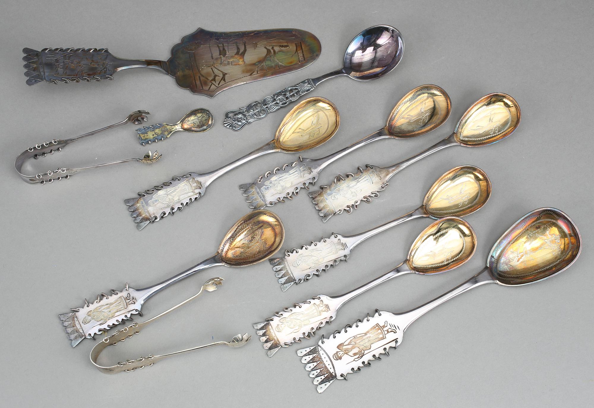 PARTI SILVER, bland annat 12 st kaffeskedar, COP, 1948. Totalvikt ca 390 gram.
