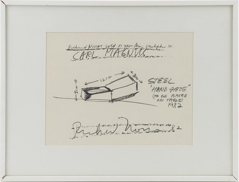 Richard Nonas, sculpture, iron, with artwork on paper, signed and dated 82.