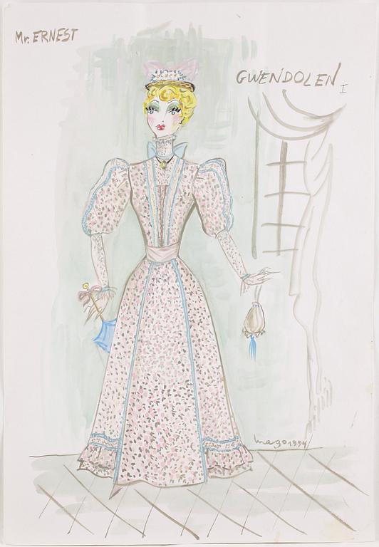 MAX GOLDSTEIN (MAGO), dräktskisser, teckningar, ca 40 st, ur "Mr. Ernst", Sthlm Stadsteater, vissa daterade o signerade.