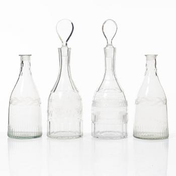 Four glass decanters, Gustavian, Sweden, late 18th century and first half of the 19th century.
