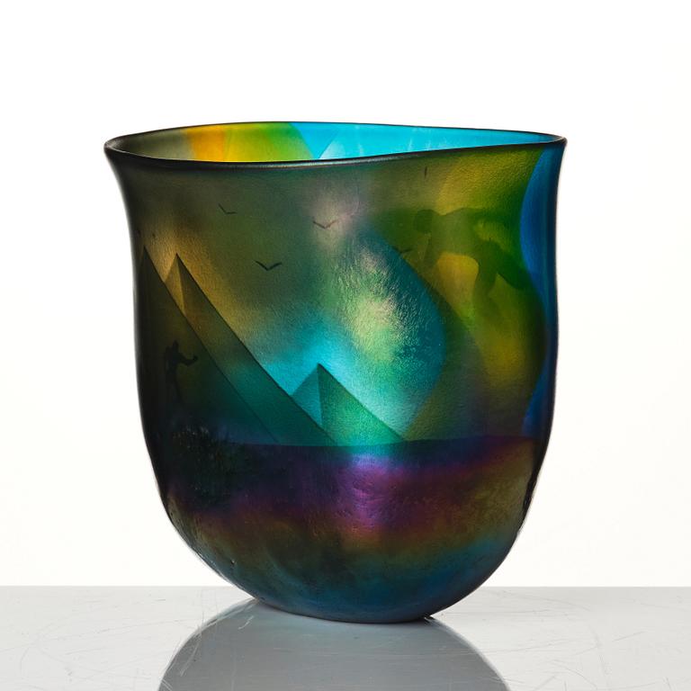 Bertil Vallien, a unique blasted glass vase, Kosta Boda, Sweden.