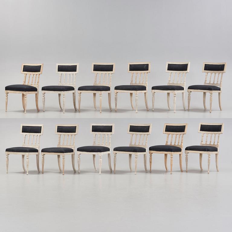 Twelve late Gustavian circa 1800 chairs.