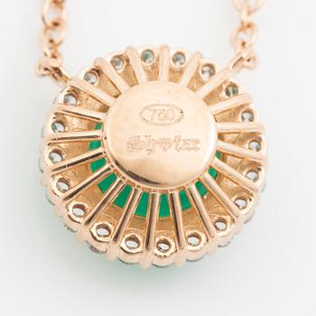 Necklace 18K gold with synthetic emerald and brilliant-cut diamonds.