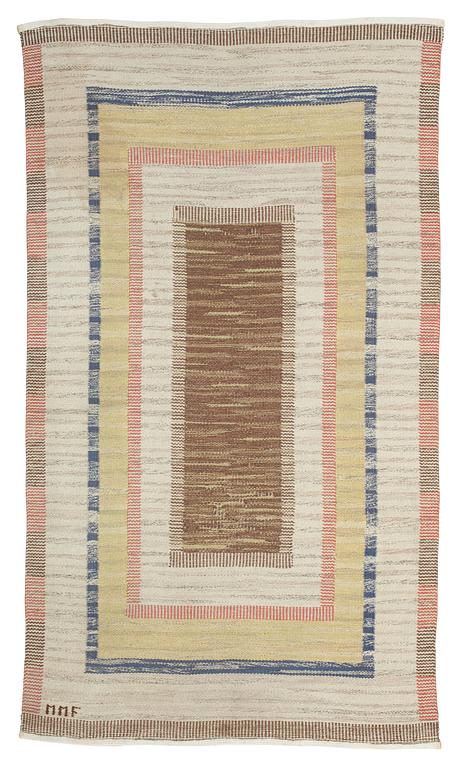 CARPET. "Ljusa bårdmattan". Flate weave. 220,5 x 126 cm. Signed MMF.