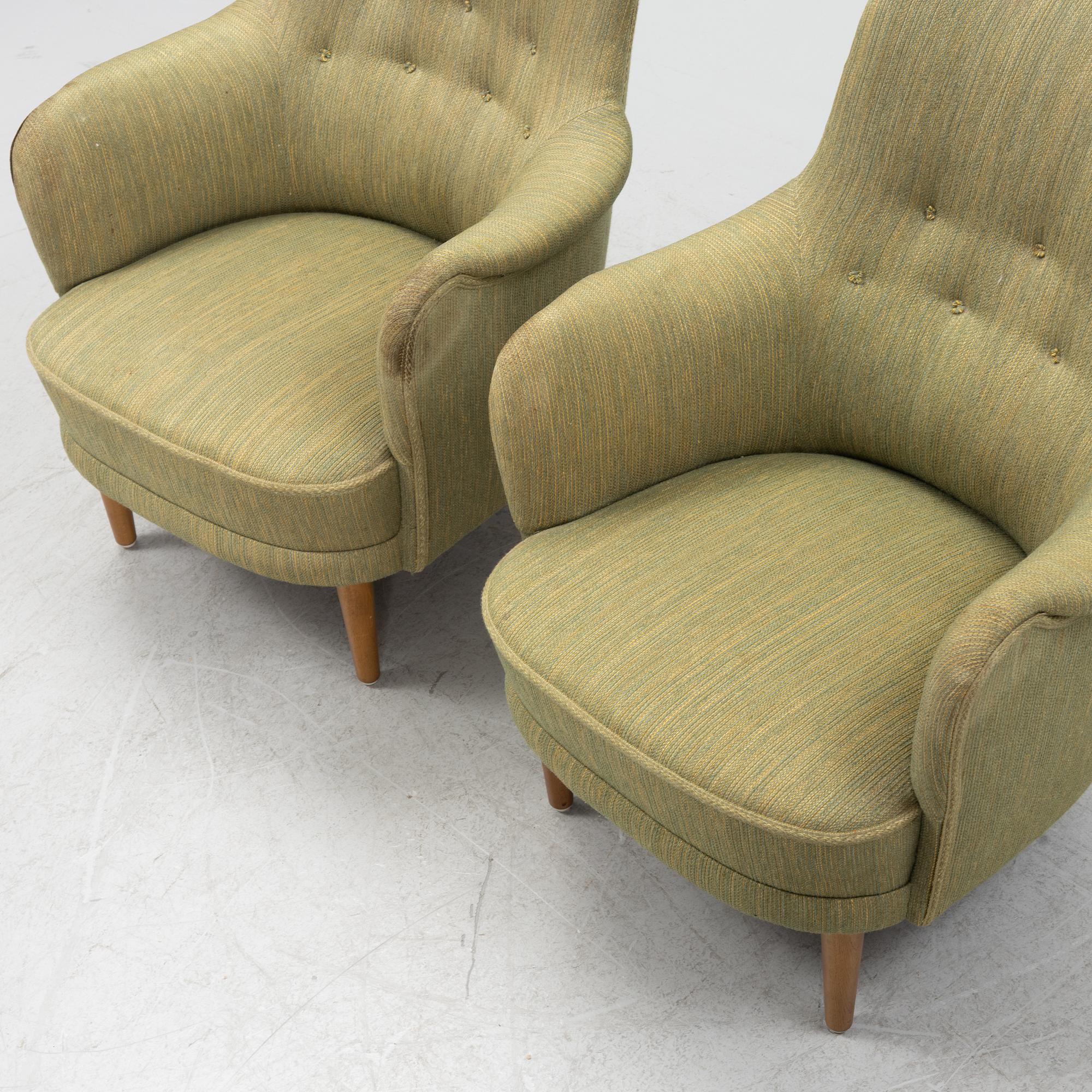 Carl Malmsten, a pair of 'Samsas' easy chairs from OH Sjögren. second part of the 20th Century.