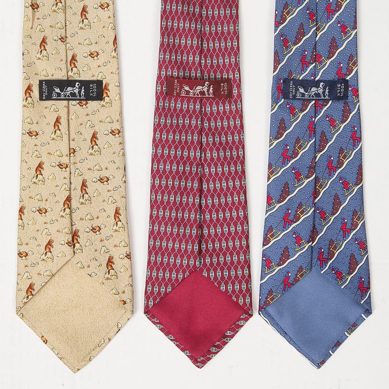 HERMÈS, a set of three silk ties.