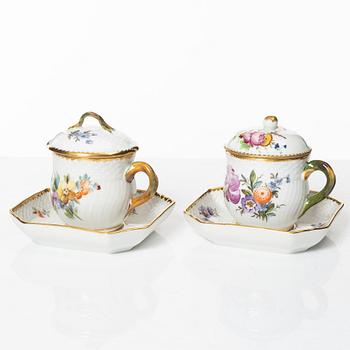 Royal Copenhagen, cremekoppar med lock och fat, 11 st, "Sachsisk Blomst", Danmark, 1951-65.